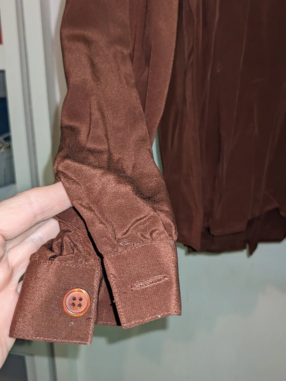 Chocolate Brown Tie-Back Blouse 100% Silk Quiet Luxury Rich Girl